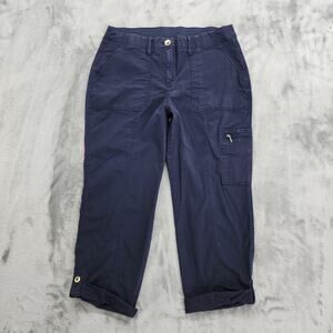 Chico's Pants Womens 0‎ 2/S Blue Flex Waist Cotton Canvas Cargo Roll Tab Capri